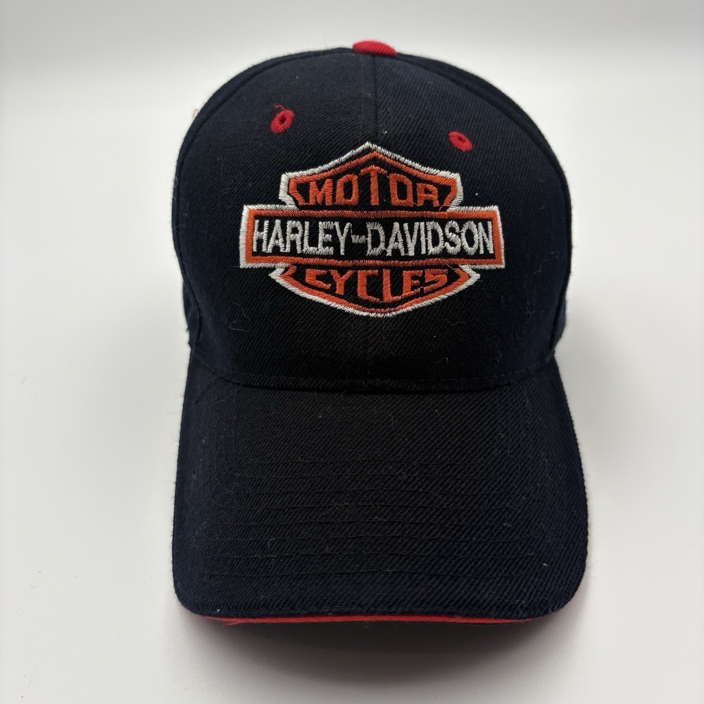 Harley-Davidson Motorcycle Hat Cap Black Red Embroidered Strapback‎ Biker